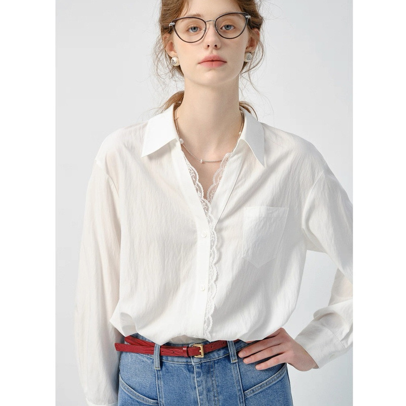 Veag Chang White Shirt Women's Long-Sleeved 2026 Spring New Style European Style Lace Loose Top Veag Chang White Shirt Women's Long-Sleeved 2026 Spring New Style European Style Lace Loose Top