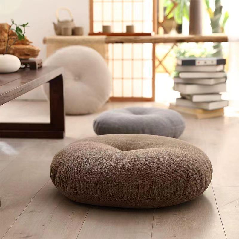 Cotton-linen futon cushion, removable and washable, thick fabric, round, Japanese-style, for balcony, bay window, tatami, windowsill, floor, meditation Cotton-linen futon cushion, removable and washable, thick fabric, round, Japanese-style, for balcony, bay window, tatami, windowsill, floor, meditation