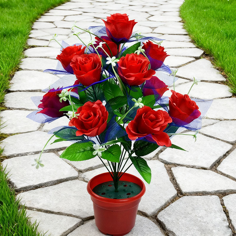 义乌照屏工艺品厂家批发仿真绢花把束12头带纱孔雀玫假花玫瑰花束