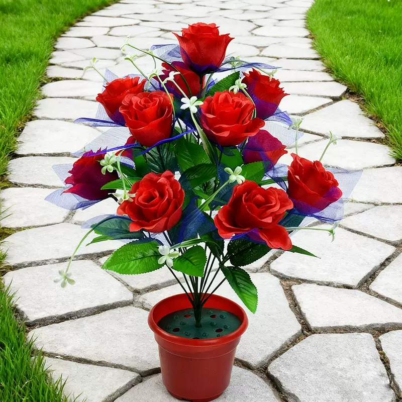 义乌照屏工艺品厂家批发仿真绢花把束12头带纱孔雀玫假花玫瑰花束