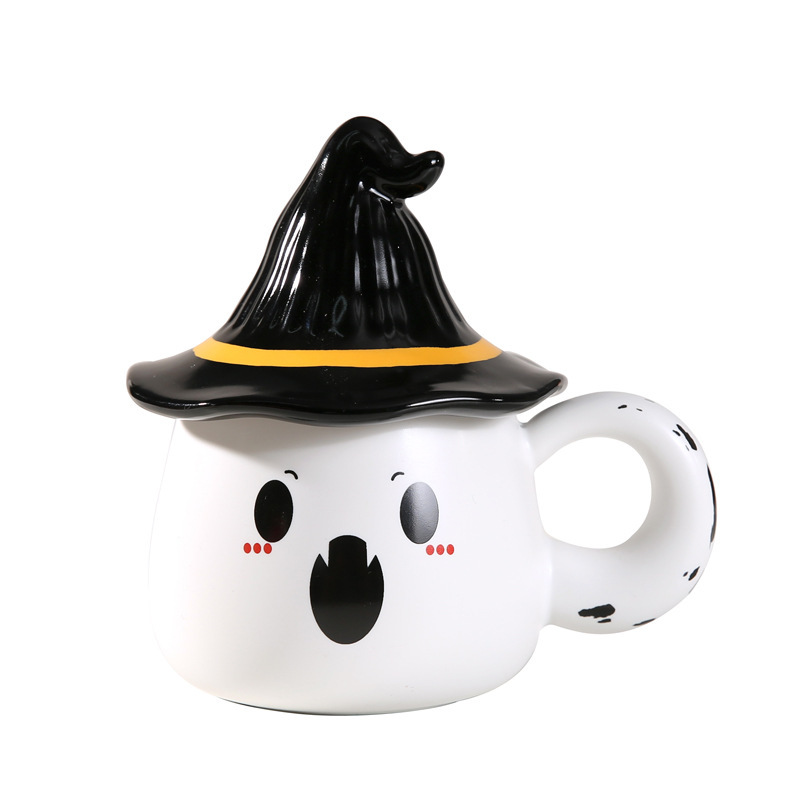 ハロウィーンクリエイティブセラミックカップ造形マグカップ蓋付き幽霊カップコーヒーカップ学生朝食ミルクカップ|undefined