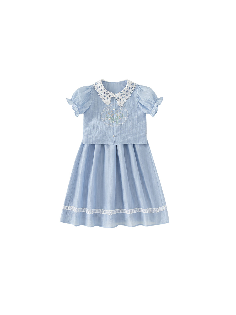 Youbao ropa para niños traje para niñas verano cuello de encaje bordado camisa de estilo nacional niña grande falda casual de dos piezas