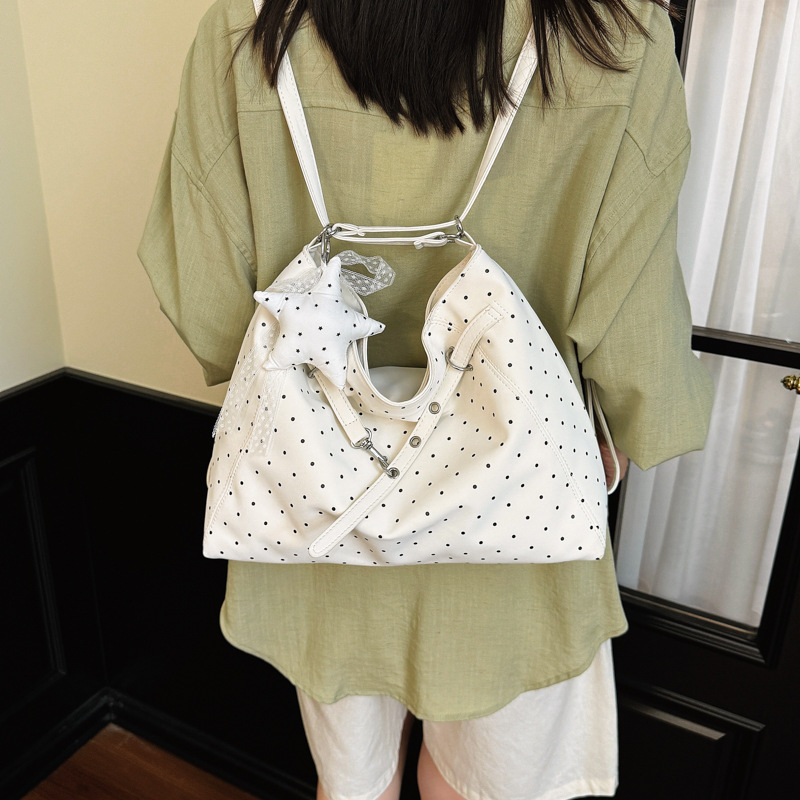 Polka Dot Drawstring Convertible Large Capacity Backpack 2