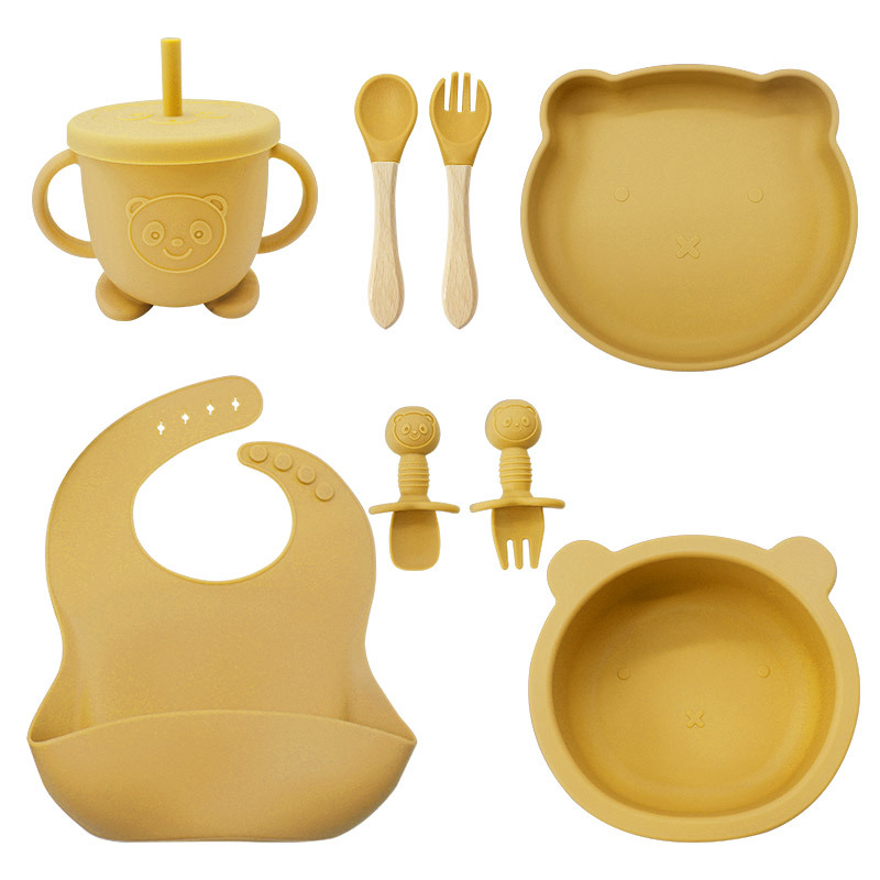 Oso vajilla traje de silicona bebé vajilla de dibujos animados oso plato tazón niños alimentación vajilla traje de comida complementaria