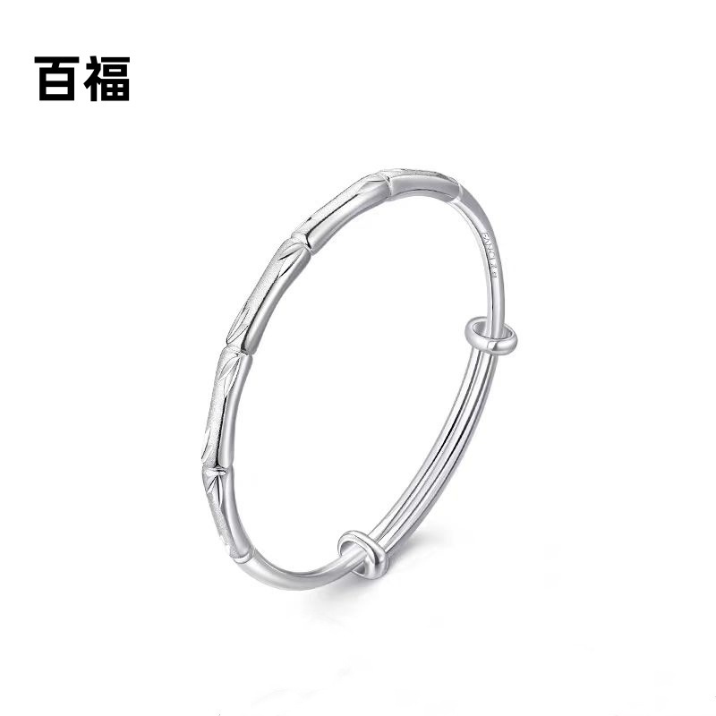 白銅飾帶LOGO 竹韻足銀手鐲國風實心竹節純銀鐲子生日禮物送女友