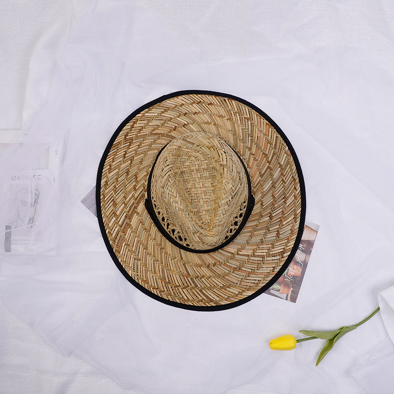 Sombrero de paja estilo jazz con diseño hueco, ideal para pesca y actividades al aire libre.