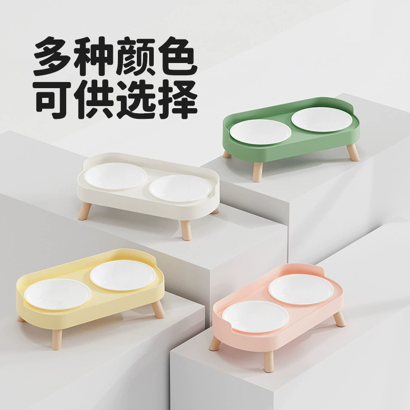 Защитите шейный отдел позвоночника и предотвратите опрокидывание пластиковой двойной миски для кошачьего корма, съемной и моющейся посуды для кормления и питья для домашних животных.