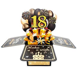 New Black Gold HAPPY BIRTHDAY Birthday Stereo Box Greeting Cards Can Paste Different Glitter Powder Age
