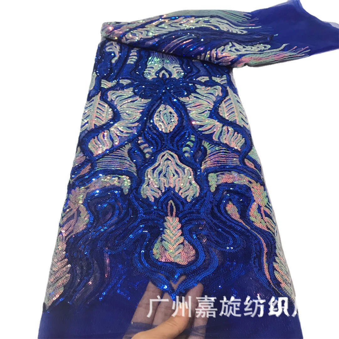 Malla de poliéster africano lentejuelas encaje europeo y americano DIY elegante vestido de novia vestido etapa rendimiento ropa tela JX3957 image 5