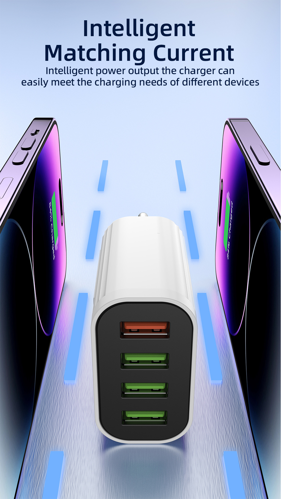 4USB multi port 18W mobile fast charging head QC3.0+3U2A travel charger_voghion.com