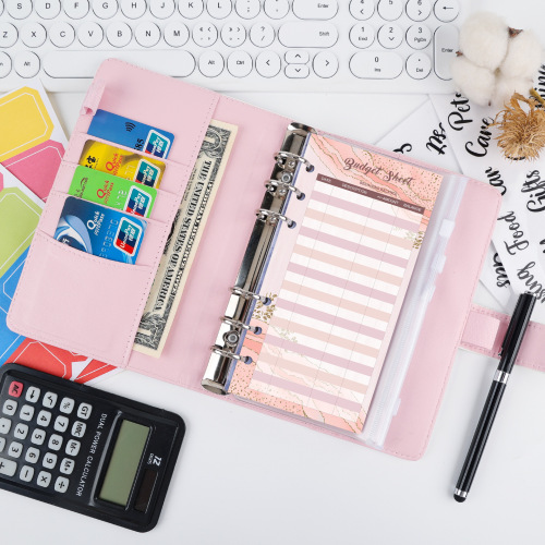 Cross-border A6 zipper bag loose-leaf book colorful PU notebook leather creative accounting book cash budget book