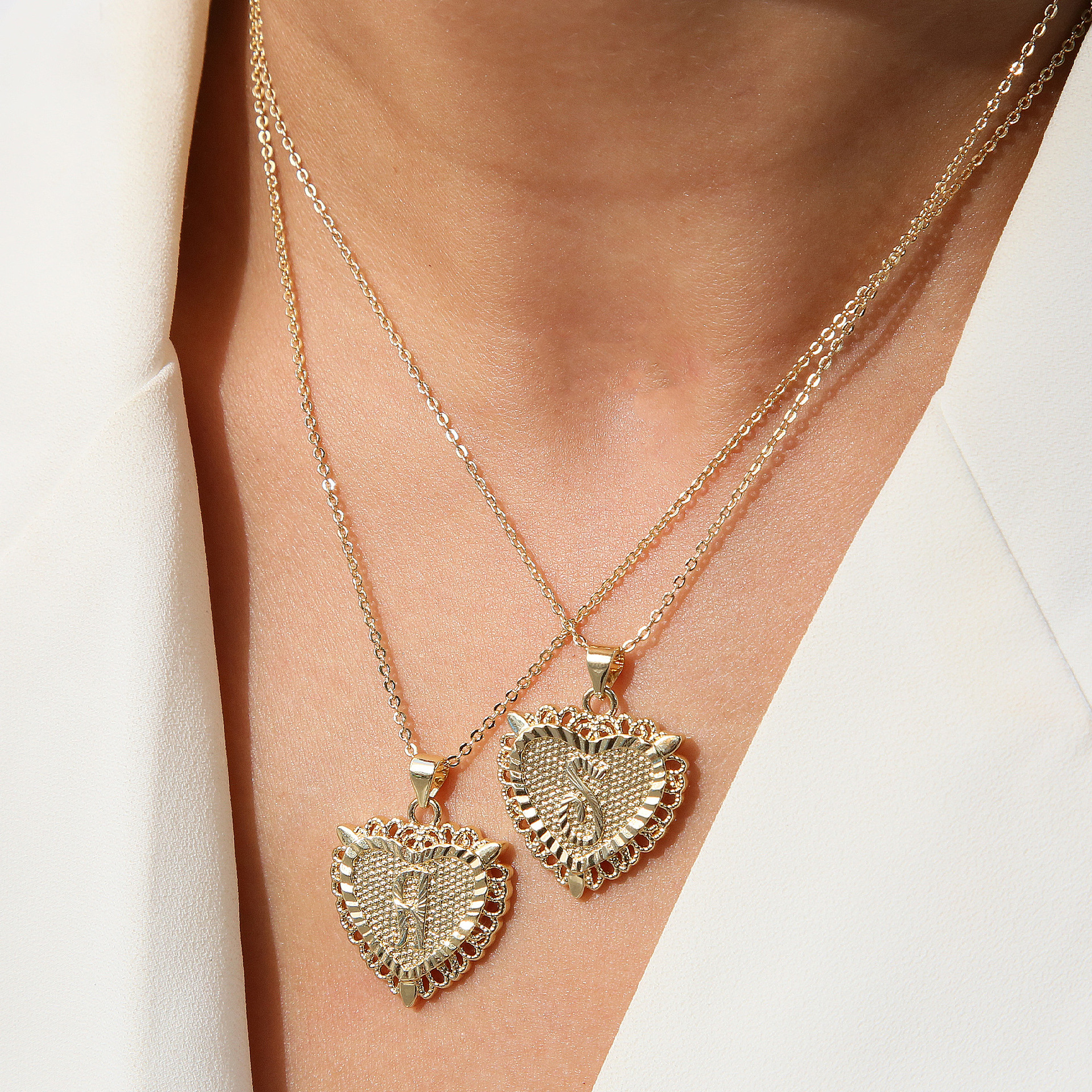 Pendant Necklace Classification Brass Chain Material Brass Cable Chain Plating Letter Heart Shape Pendant Necklace
