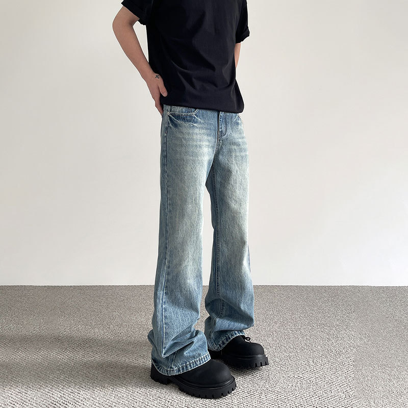 American-style high street cleanfit distressed washed jeans men's design sense straight micro-tube slimming vibe pants trend