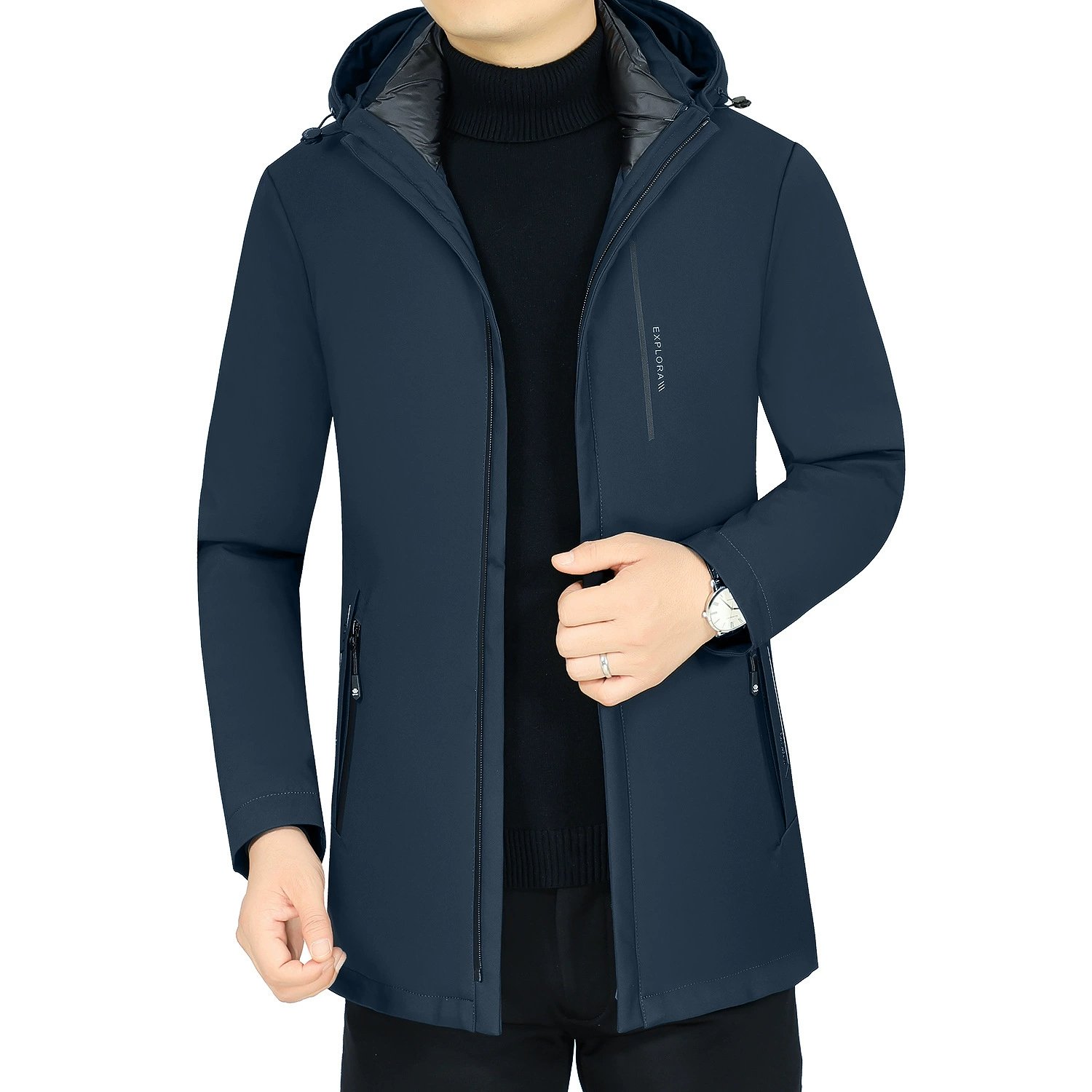 Winter long down jacket, maxi length, increased thickness