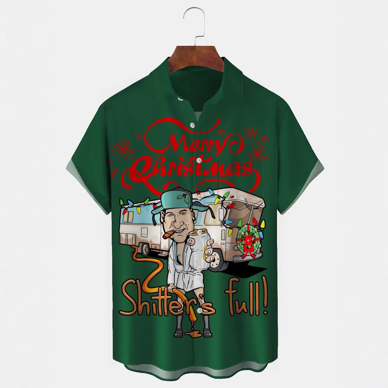 Christmas Holiday Vintage Film Men's Holiday Shirt Cartoon Fun Easy Care Camp Pocket Shirt plus size