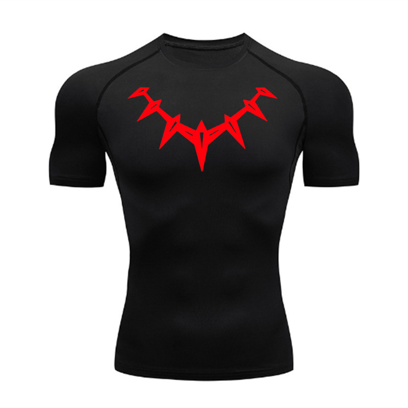 Black Panther Men's pro Tight Fitting Short Sleeve T-Shirt Quick Drying Elastic Breathable Fitness Sports Running Training Clothing_voghion.com
