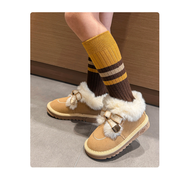 Schneestiefel Winter 2024, neuer Stil, weiche Unterseite mit verdickter Schleife, vielseitig einsetzbar, mittelgroße Baumwolle für Kinder und Mädchen_voghion.com