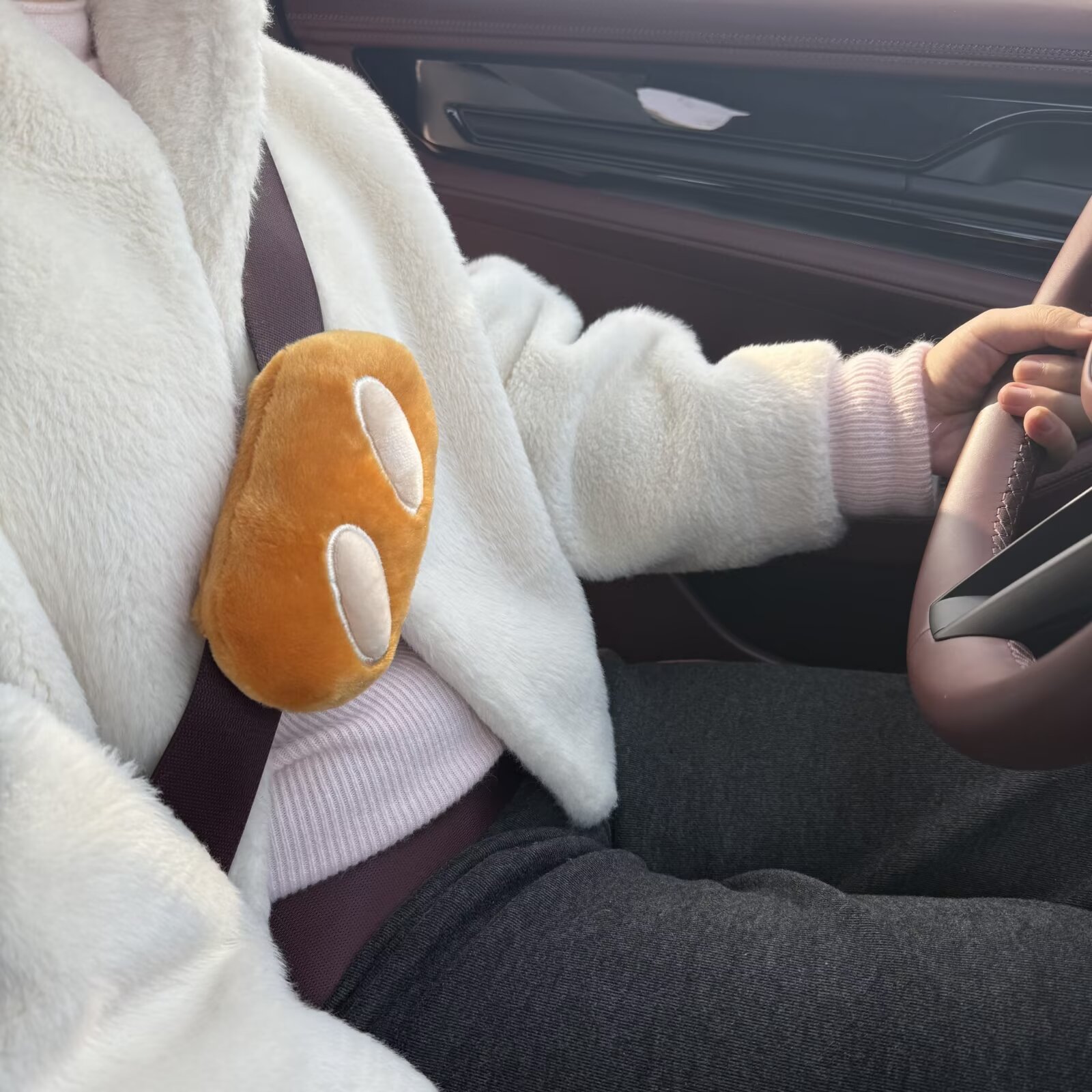 Cute peluche, pan, almohada de cuello para automóviles, almohada de cintura para automóviles, accesorios para automóviles, cinturón para hombros, funda para almohada