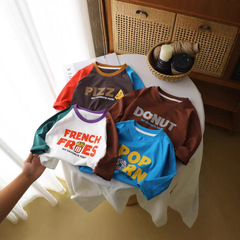 25新型純綿長袖男児tシャツ韓国系アニメが色をつけてシャツを着ている子供の中に赤ちゃんの服を着ている