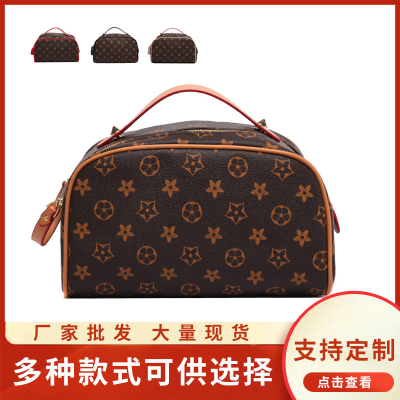 定制化妆包新款大容量便携式女PU双拉链手提包防水旅行洗漱收纳包