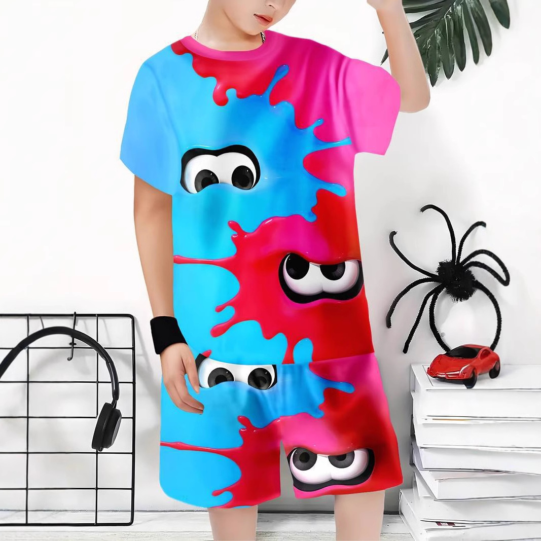 Camiseta infantil de gola redonda para meninos, com efeito 3D, elegante e respirável, com estampa de desenho animado. Ideal para crianças de 3 a 7 anos._voghion.com