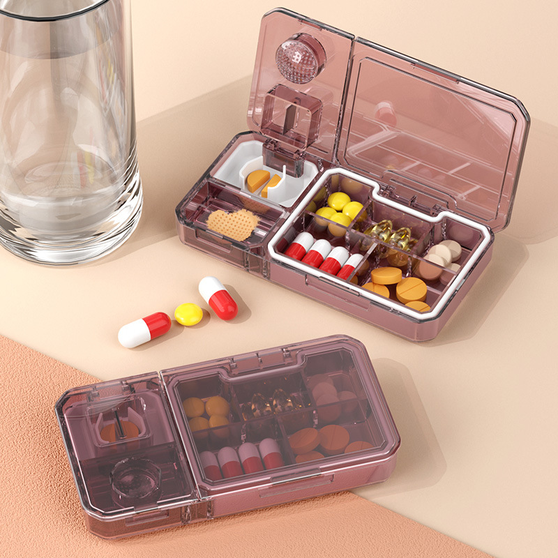 Pill Cutter Pill Box Portable Small Mini Square Portable Sealed Pill Cutting Artifact Divided Pill Box Pill Divider