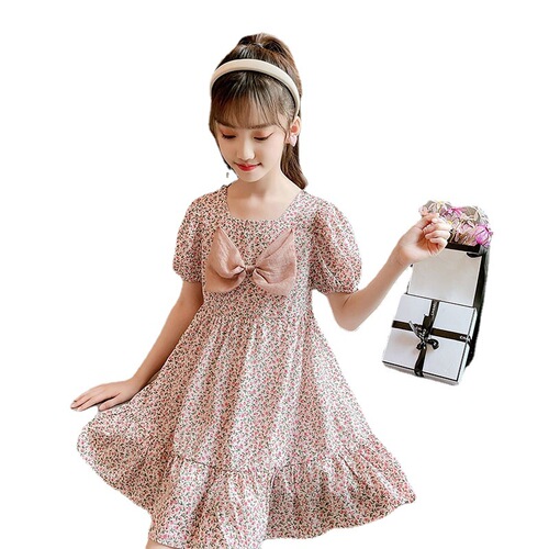 Girls Summer Floral Skirt 2023 New Medium and Large Children's Fashionable Girls Spliced ​​Long Skirt French Retro Dress Fashion