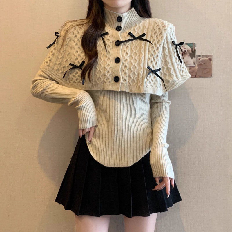 Spring and Autumn Outfits: Cape, Shawl, Red Sweater, 2026 Autumn New Style, Half-High Collar, Long-Sleeve Knit Top, Women's Clothing Spring and Autumn Outfits: Cape, Shawl, Red Sweater, 2026 Autumn New Style, Half-High Collar, Long-Sleeve Knit Top, Women's Clothing