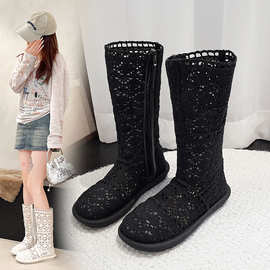 盛夏漫漫~透气镂空复古长靴夏女侧拉链蕾丝罗马女凉网靴