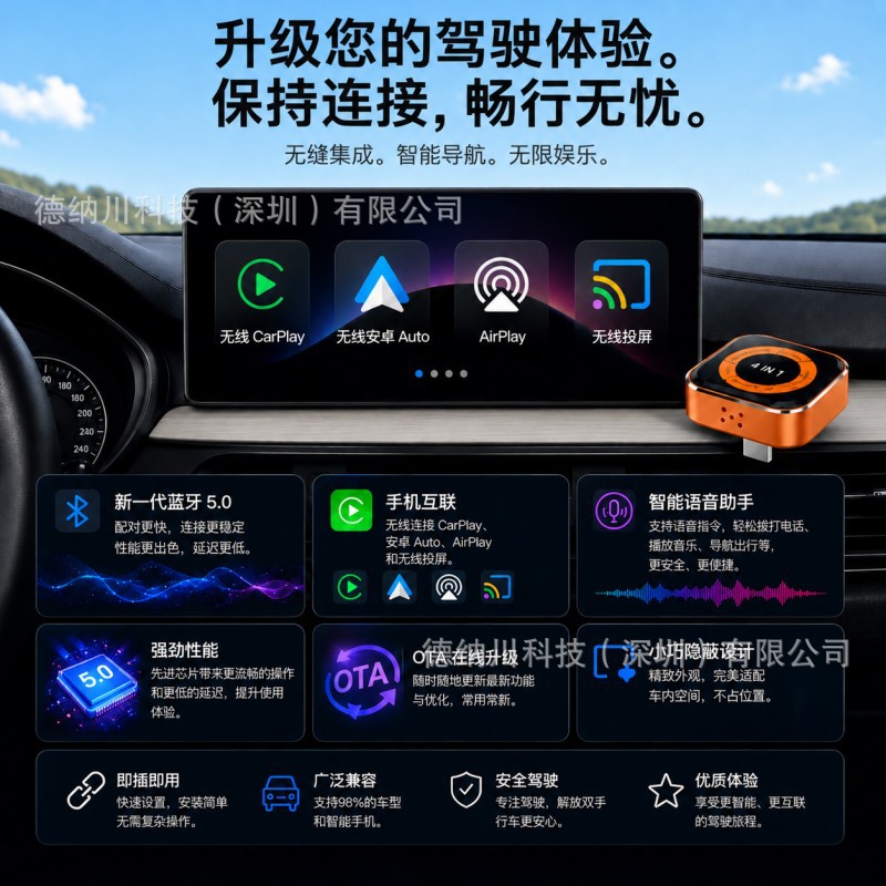 Wireless Carplay4In1 Wired Carplay to Wireless Apple Android Auto Four-In-One Screen Projection Connection Box