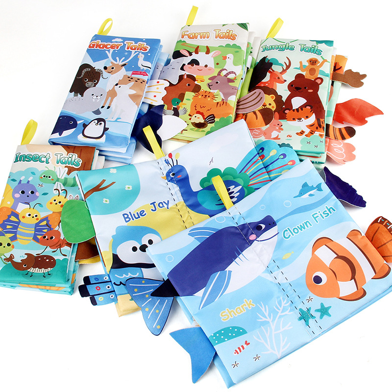 Bebés bebés educación temprana animal cola libro de tela animal marino libro de palma de mano animal forestal libro juguete