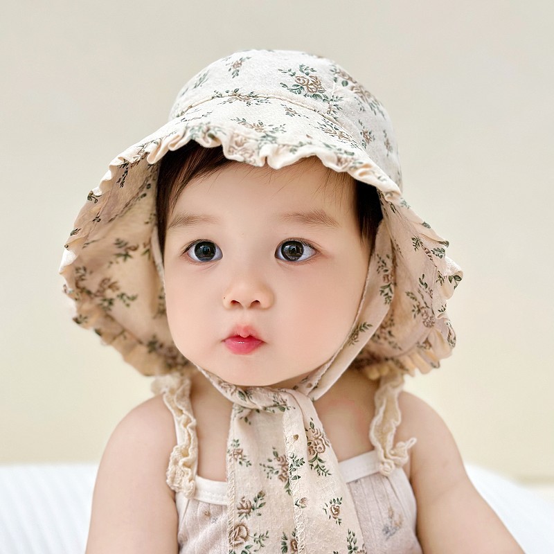 Sombrero de bebé modelos de primavera y otoño retro sombrero de pescador de algodón floral primavera y verano protector solar estilo occidental sombrero para el sol de bebé