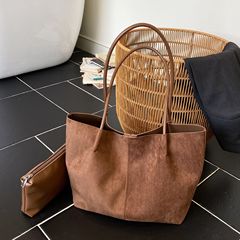麂皮绒包包女式2025新款高级感复古百搭通勤托特包大容量单肩大包
