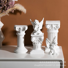 北欧树脂罗马柱烛台天使摆件雕塑橱窗样板房迷你拍摄道具软装E18
