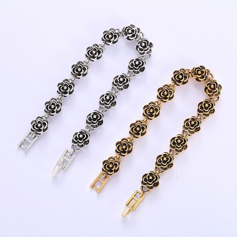 Retro Black Rose Bracelet European and American Cuban Accessories Personalized Hip-Hop Street Style Trendy Accessories Factory Wholesale