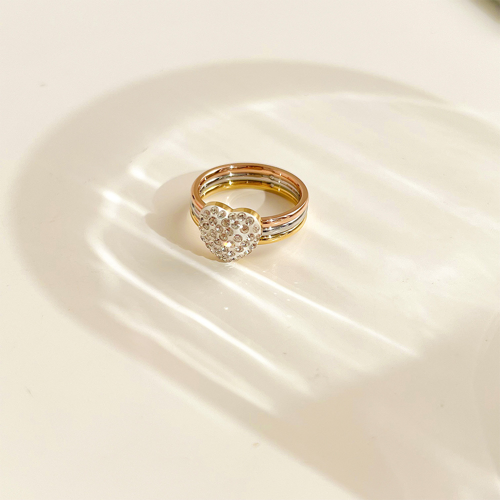 Daily, Festival Occasion 304 Stainless Steel Material Heart Shape Pattern Wholesale Jewelry Fashion Heart Shape 304 Stainless Steel 16K Gold Plated White Gold Plated Gold Plated Inlaid Zircon Stainless Steel Rings