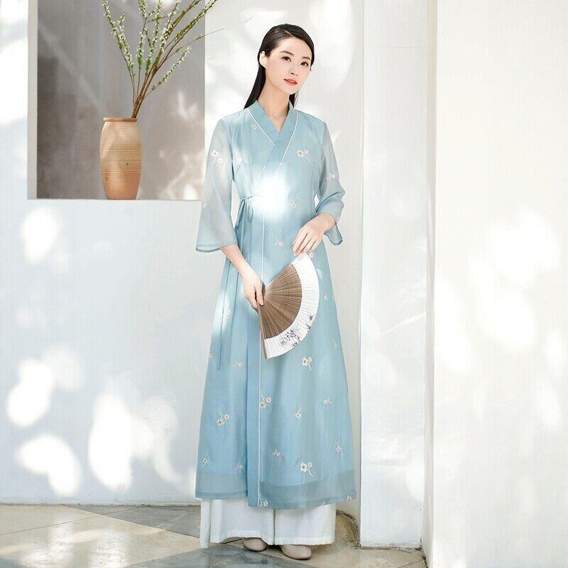 Improved Hanfu Summer 2026 New Style Chinese National Style Women's Tencel Fairy-Like Collarless Zen Tea Dress