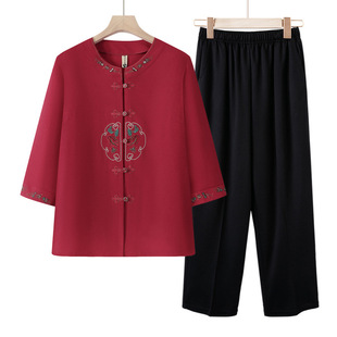 Grandma's Spring Thin New Chinese Style Shirt for Middle-Aged and Elderly Women, Mom's Top, 70-Year-Old Clothing for Summer