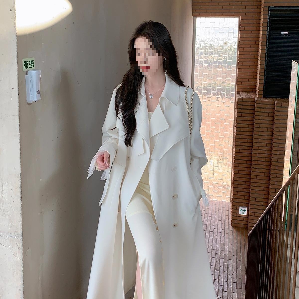 ng2510292 Spring New Style White Trench For Women, Mid-length, Elegant, Waist-cinching, Drapey, British Casual Coat_ecoleips.com
