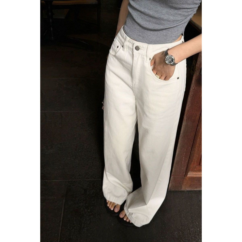 High-Waisted White Wide-Leg Jeans for Women, Straight-Leg Loose-Fitting Slimming Floor-Length Pants, White Jeans for Women High-Waisted White Wide-Leg Jeans for Women, Straight-Leg Loose-Fitting Slimming Floor-Length Pants, White Jeans for Women