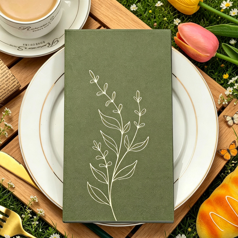 New Gold-Stamped Napkins with Green Print, Square Napkins for Festivals, Housewarming Parties, Gatherings, and Restaurants, Disposable Paper Napkins New Gold-Stamped Napkins with Green Print, Square Napkins for Festivals, Housewarming Parties, Gatherings, and Restaurants, Disposable Paper Napkins