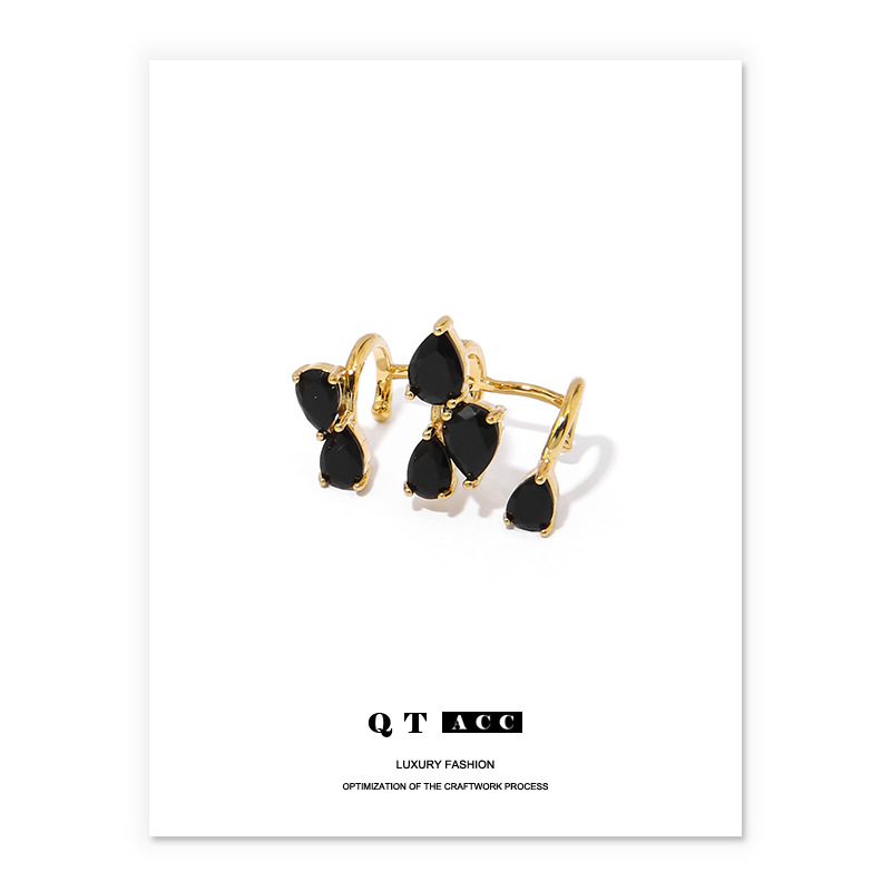 Abi Zircon negro auriculares de geometría ligera lujosa nicho de diseño de alta sensación sin agujeros de orejas orejas clips para hombres y mujeres