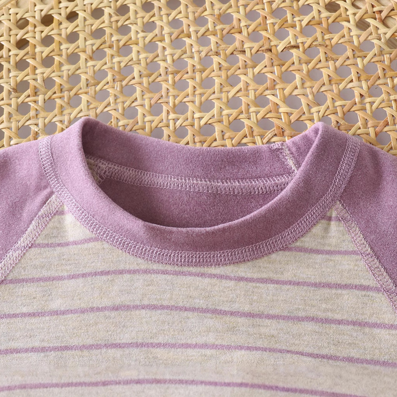 新款儿童德绒保暖内衣套装男童女童护膝条纹家居服秋冬款无骨睡衣|undefined