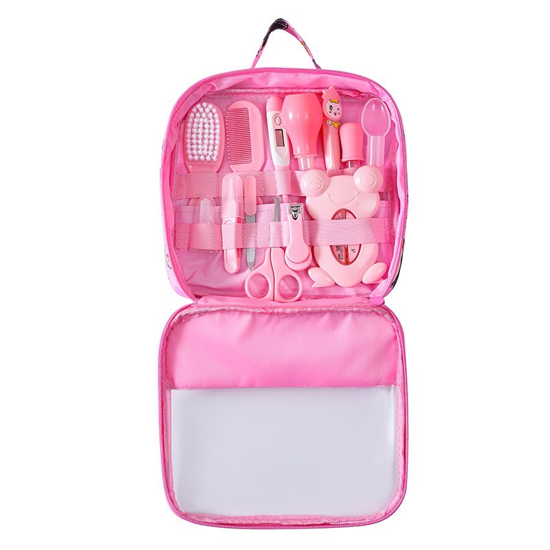 Cuidado de bebé 13 piezas set cepillo de peinado de uñas tijeras de nariz limpieza diaria bolsa de tela set portátil image 7