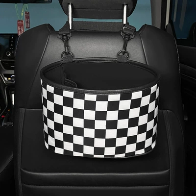 Car-Mounted Tissue Box Hanging Bag, Car Backseat Storage Bag, Trunk Storage Organizer (Car storage bag/box) - storage-bucket-chessboard-black-and-white-grid
