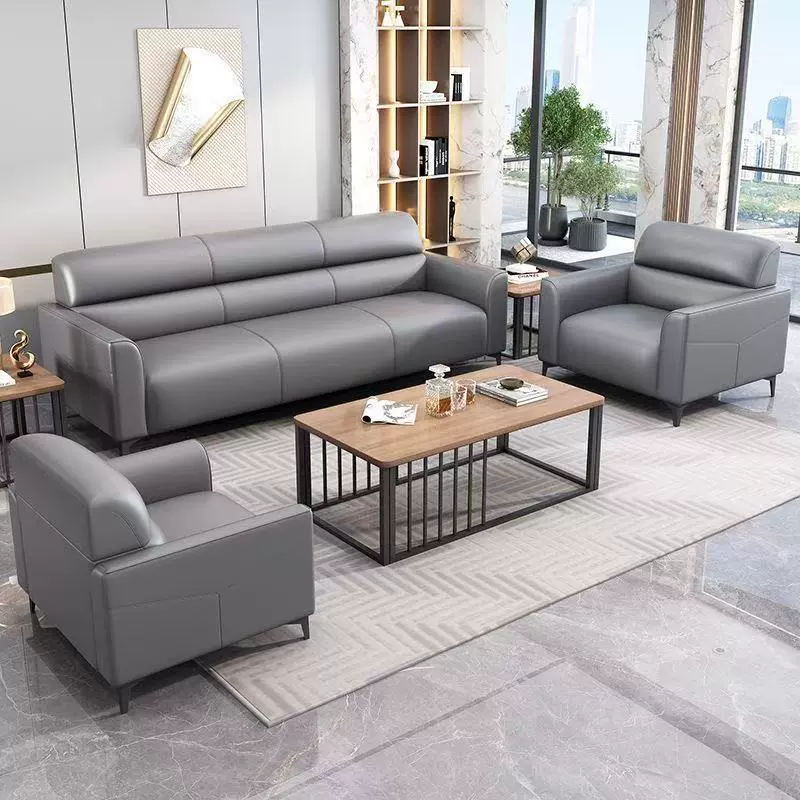 办公室商务猫抓皮茶几组合办公沙发现代简约会客接待三人位小户型