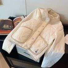 韩系剌绣小熊菱格棉服外套女秋冬季新款棉袄拼接翻领短款衣服