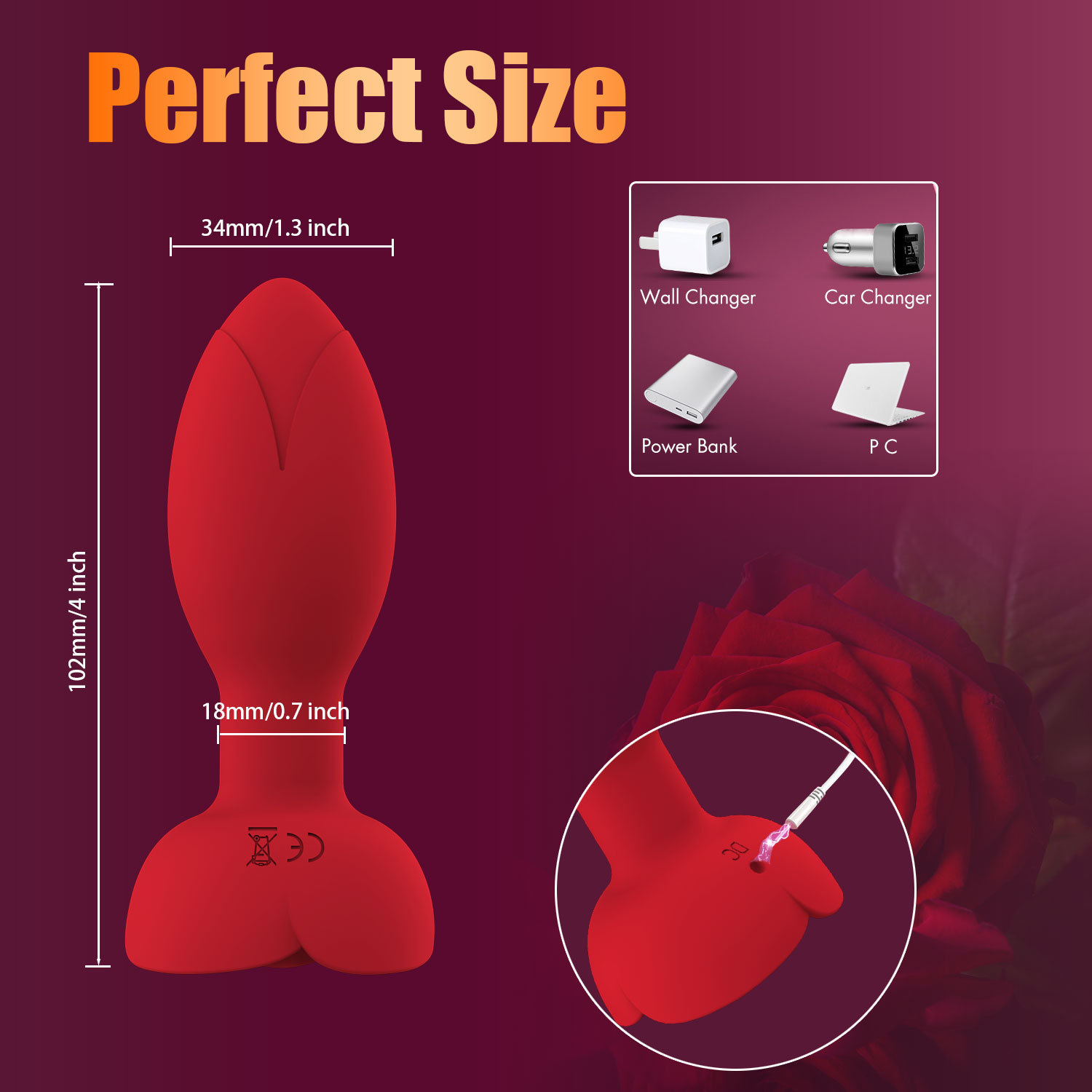App Remote Control Vibrating Rose Anal Plug with 10 Frequencies and Swinging Motion — detail image 5