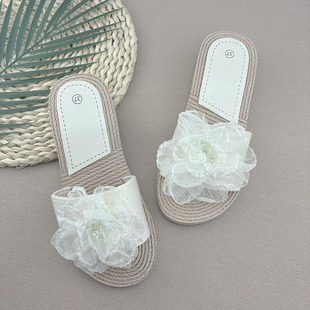 Fairy Style Thick Bottom Slip Flops New Korean Style Fashionable Crystal Flower Wedge Sandals Women's Summer Outer Wearing Shoes
