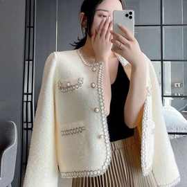 法式小香风外套新款名媛气质仿貂绒针织开衫女秋冬高级感时尚洋气